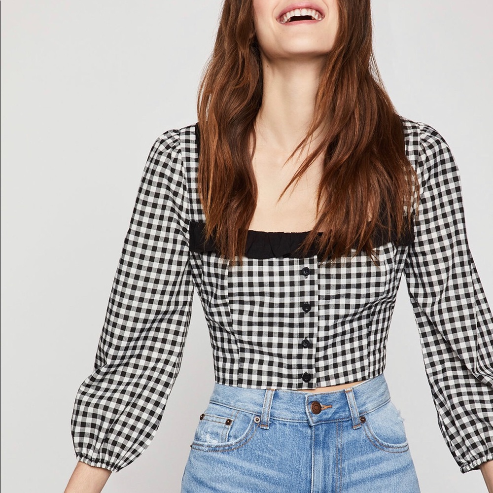 BCBGeneration Gingham Crop Top in Black White